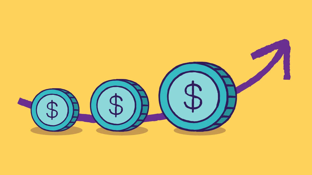 Illustration of three coins getting bigger.