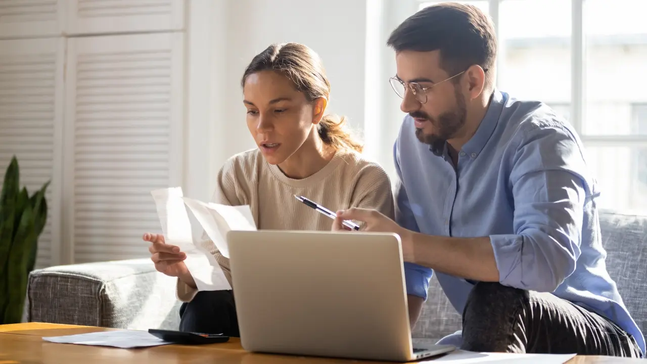 A couple discussing finances.