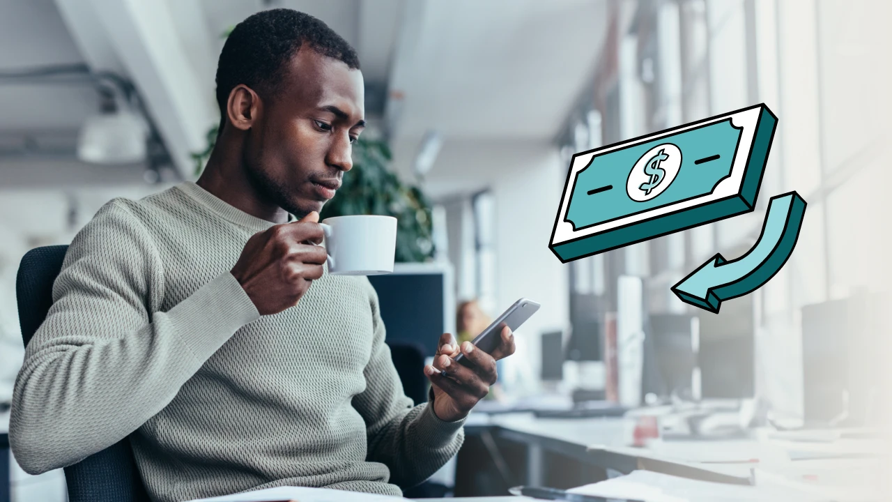 Man managing his finances on his phone.