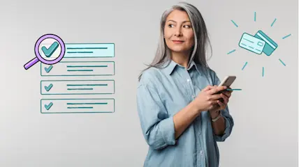 A woman using her phone and looking thoughtful.