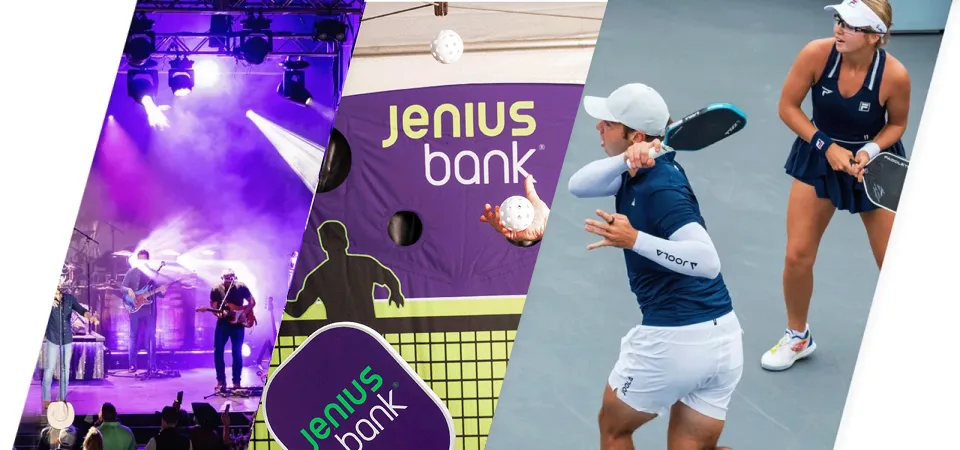 The pickleball World Championships includes entertainment, like live music, exciting competition, and opportunities to meet Jenius Bank representatives.