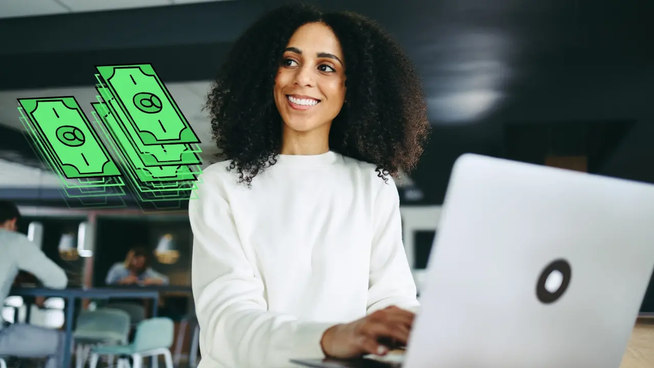 Woman working on a laptop. 