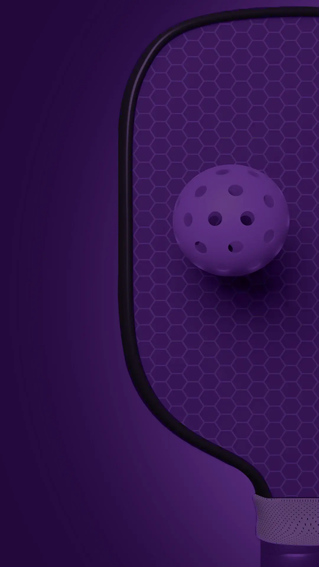 Purple pickleball paddle with purple ball on a purple background