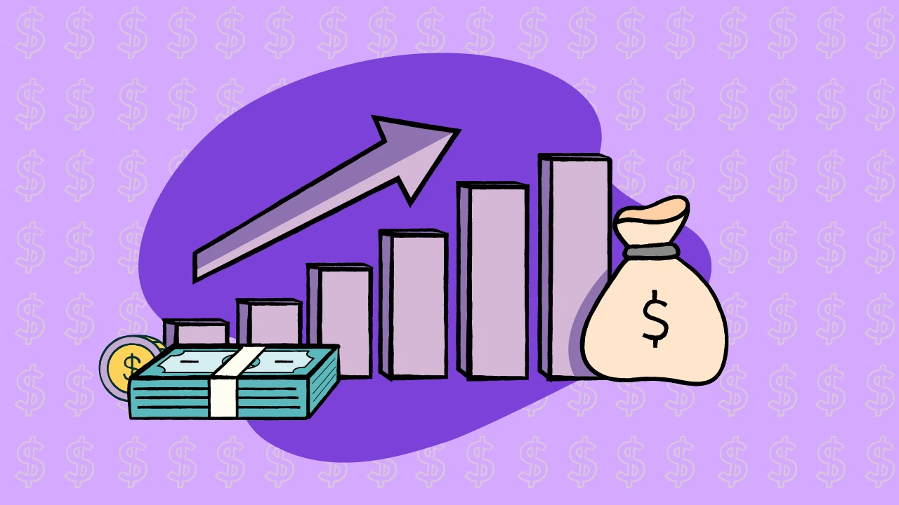Bar graph illustration showing increased account earnings over time. 