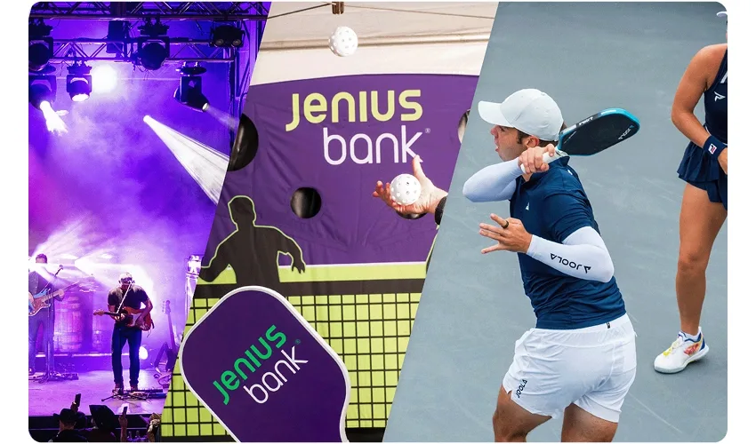 The pickleball World Championships includes entertainment, like live music, exciting competition, and opportunities to meet Jenius Bank representatives.