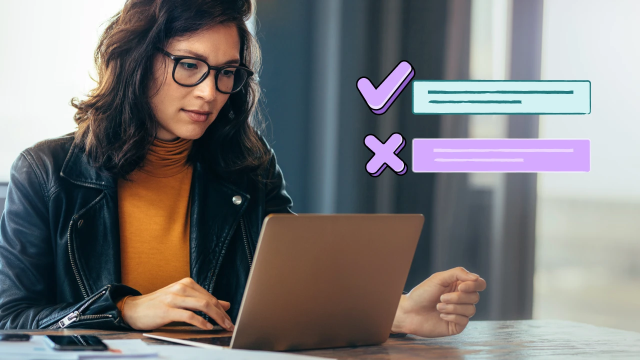 Woman researching on her laptop. 