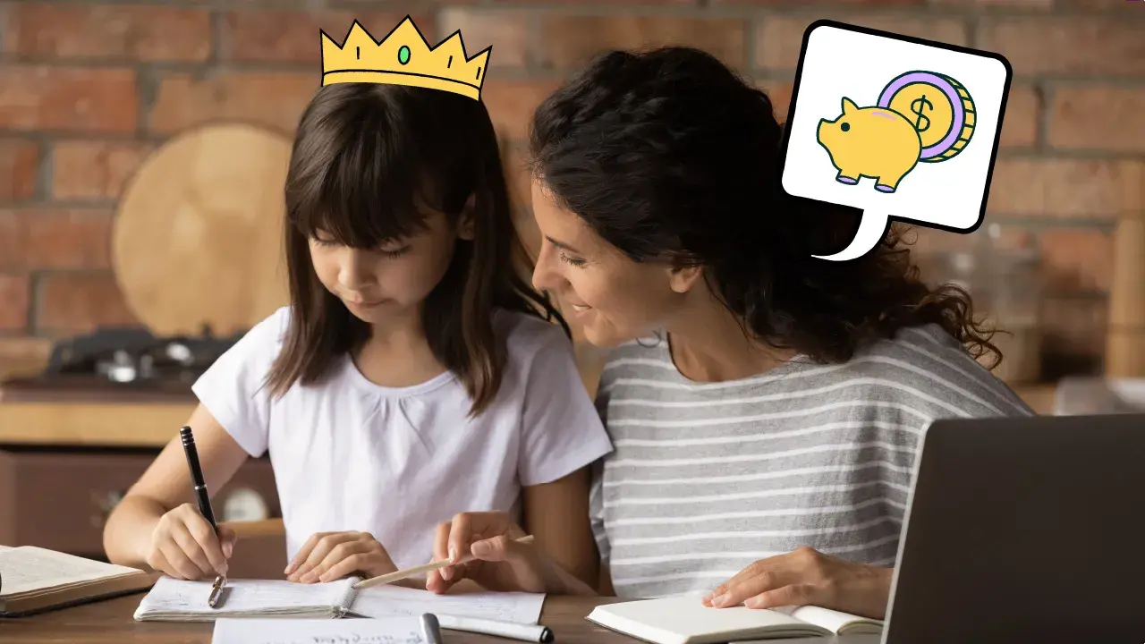 A mother teaching her daughter about finances.  