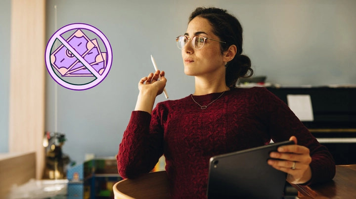 Woman researching on a tablet computer. 