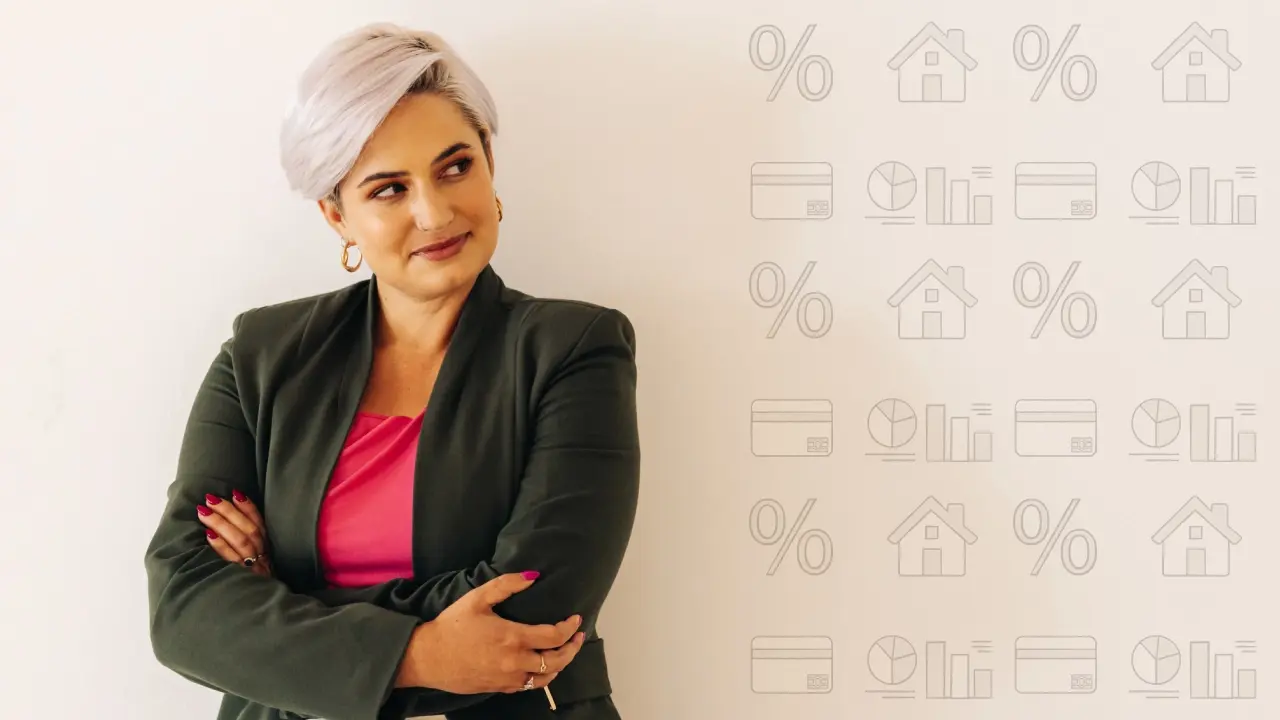 Woman looking inquisitive at different debt types.